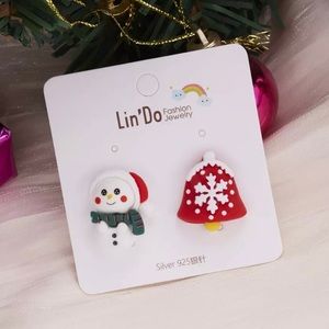Christmas Stud Earrings Snowman Snowflakes for Women